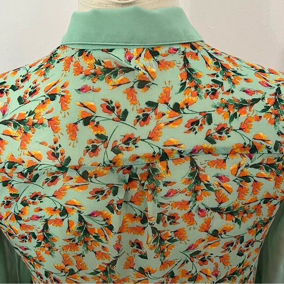 Fig and Flower Mint‎ Green Floral Button Up Long Sleeve Top  -- XL - Picture 10 of 15